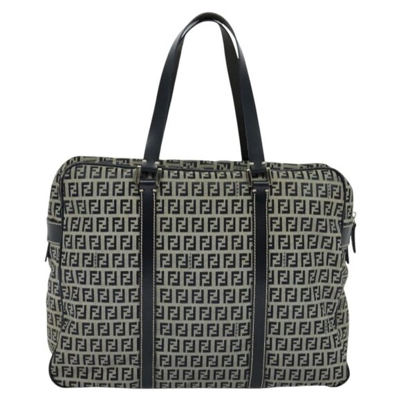 FENDI Zucchino Canvas Hand Bag Navy Silver Auth - Picture 2 of 16